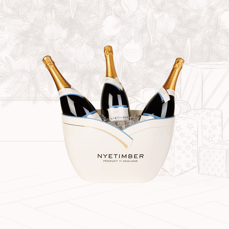 Nyetimber ice bath with three Classic Cuvee Multi-Vintage magnum bottles