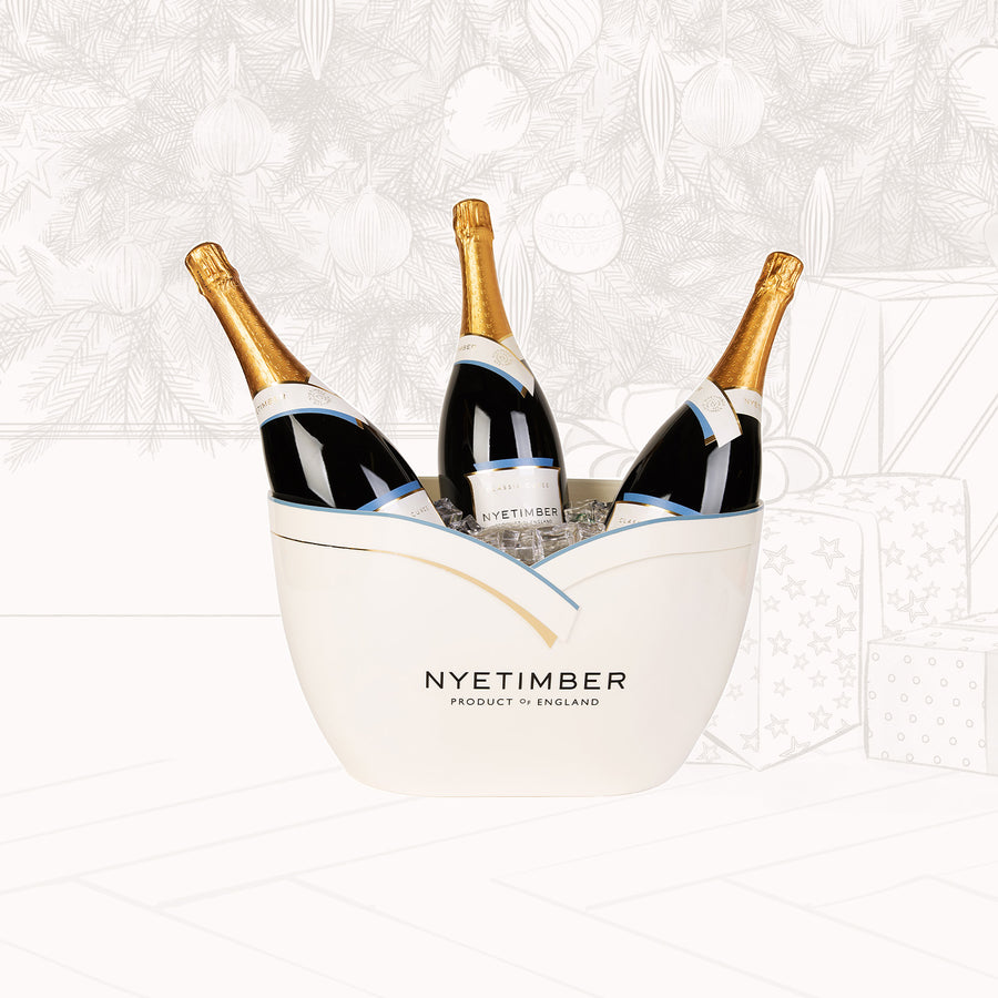 Nyetimber ice bath with three Classic Cuvee Multi-Vintage magnum bottles